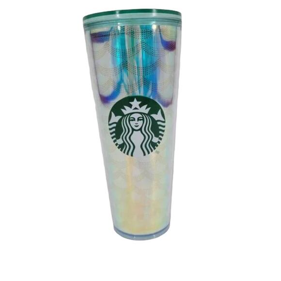 Starbucks Iridescent Mermaid Tail Print Tumbler Straw 24 OZ Cup - Picture 1 of 4